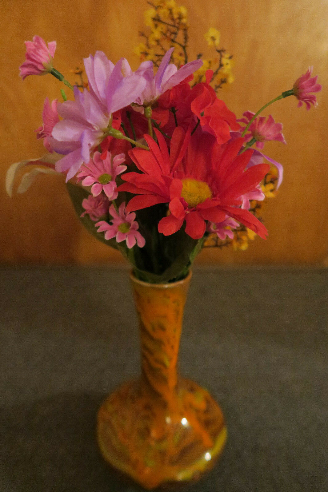 Orange And Yellow Drip Glaze Vase With Decorative Flowers