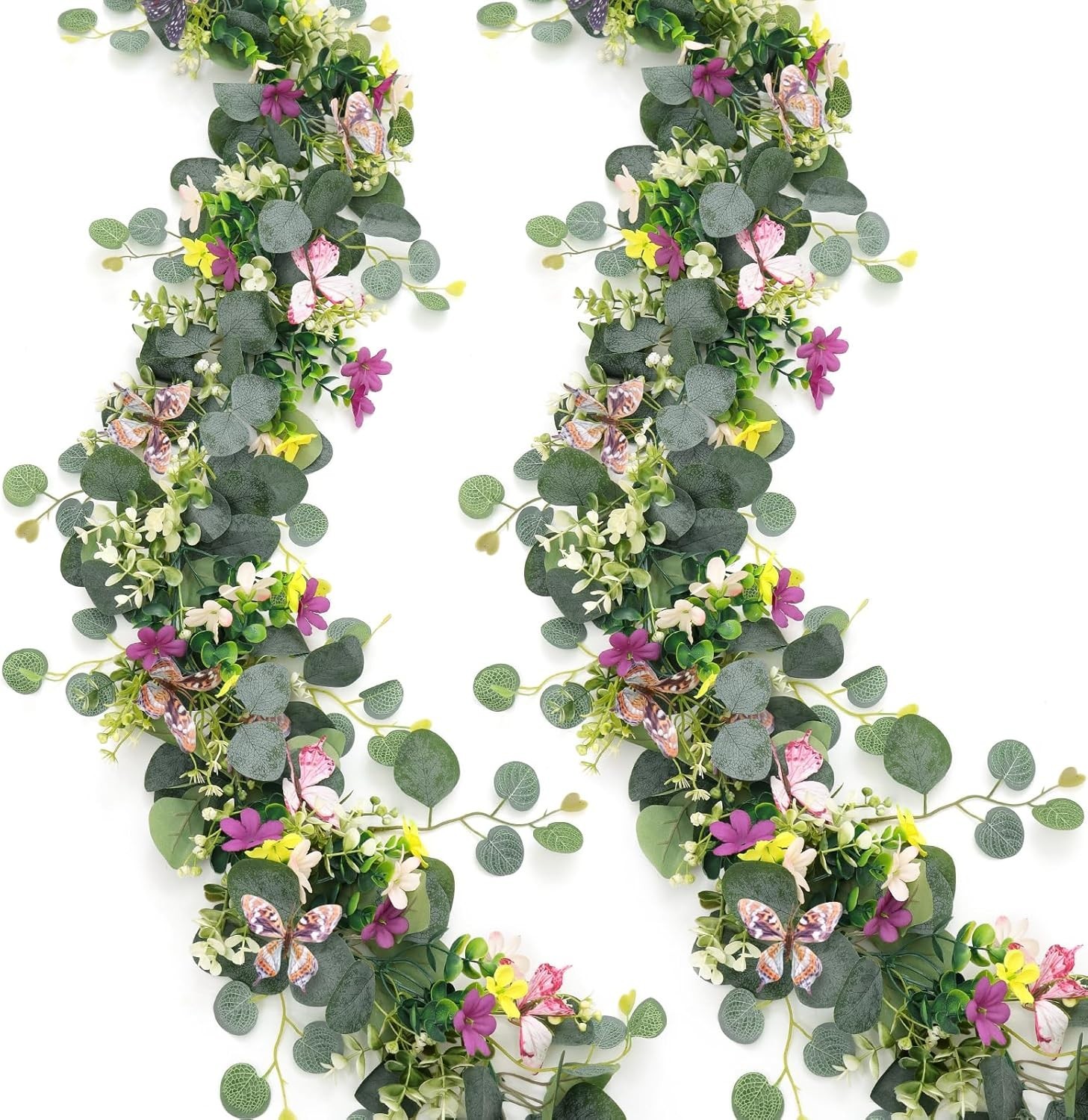 2 Pack 5.68 FT Artificial Daisy Garland W/ 3D Butterfly Hanging Fake Flowers