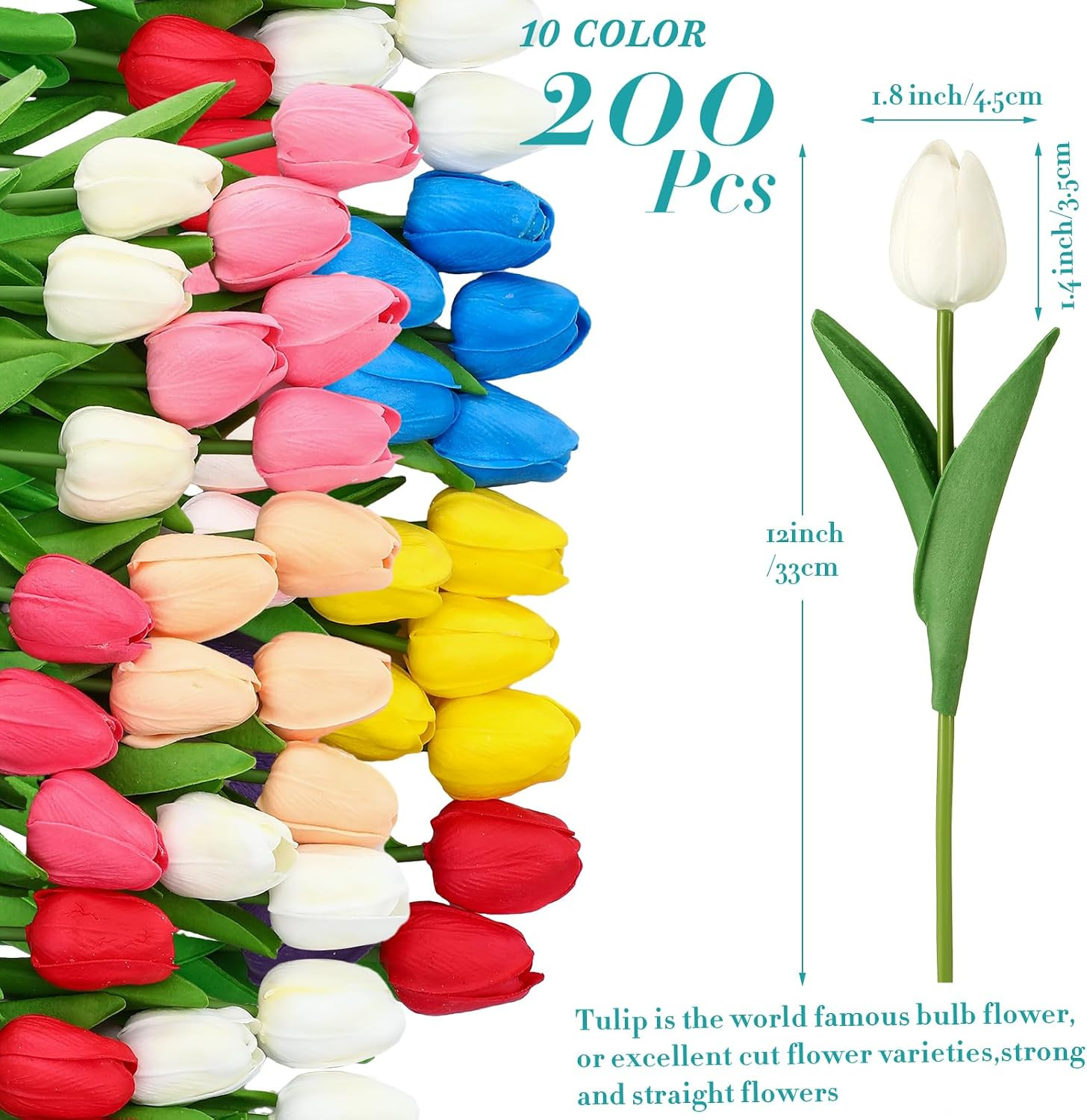 200 Pcs White Artificial Tulips Bulk PU Faux Tulips with Stem Bouquet Centerpiec