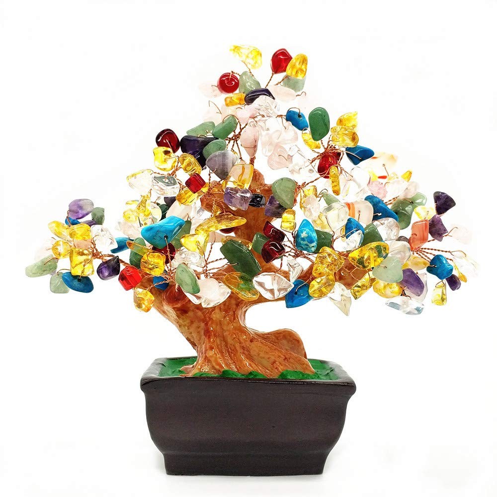 Feng Shui Quartz Crystal Money Tree Bonsai Style Decoration for Luck and Weal…