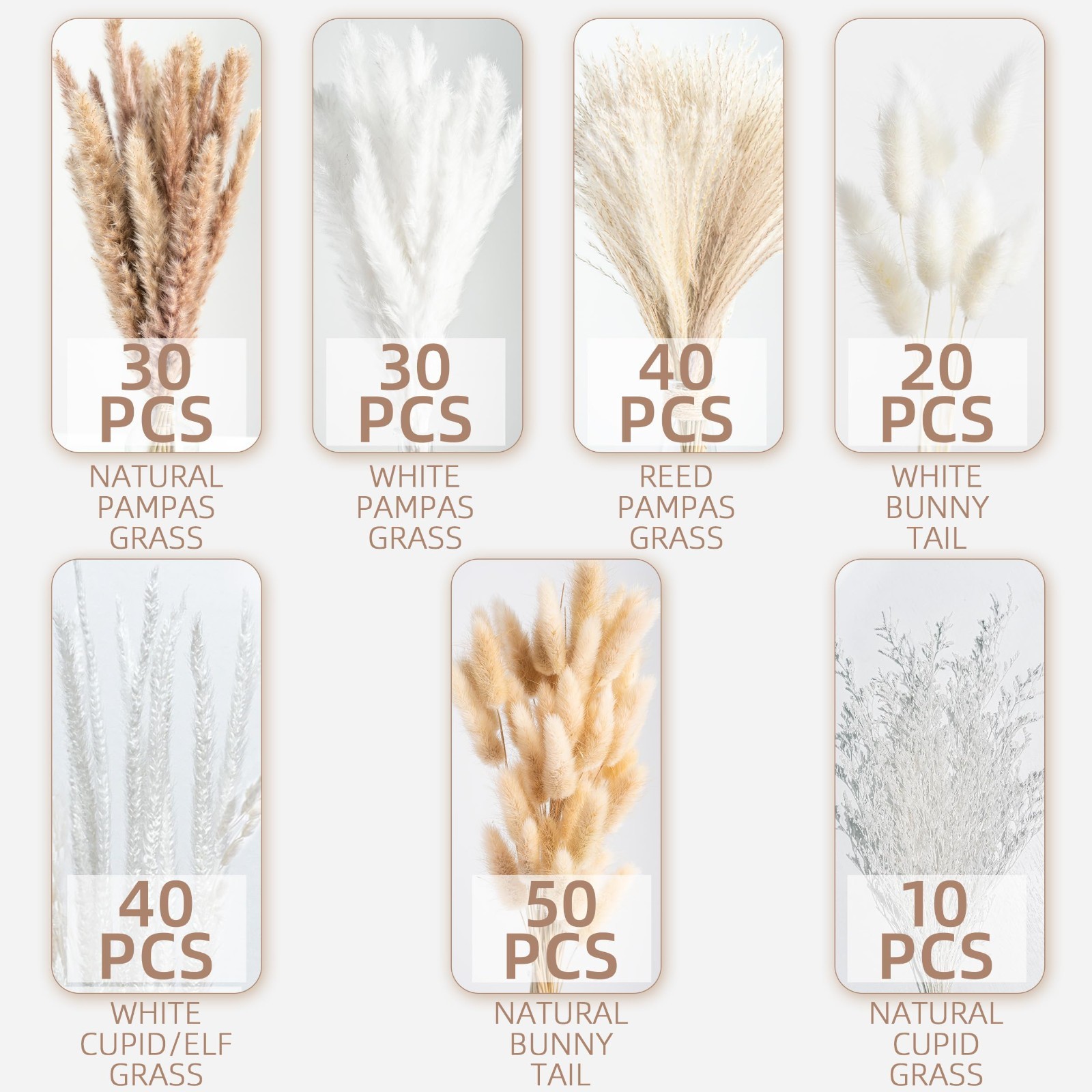 220PCS Dried Pampas Grass Bouquet – Boho Home Decor, Wedding Floral Arrangements