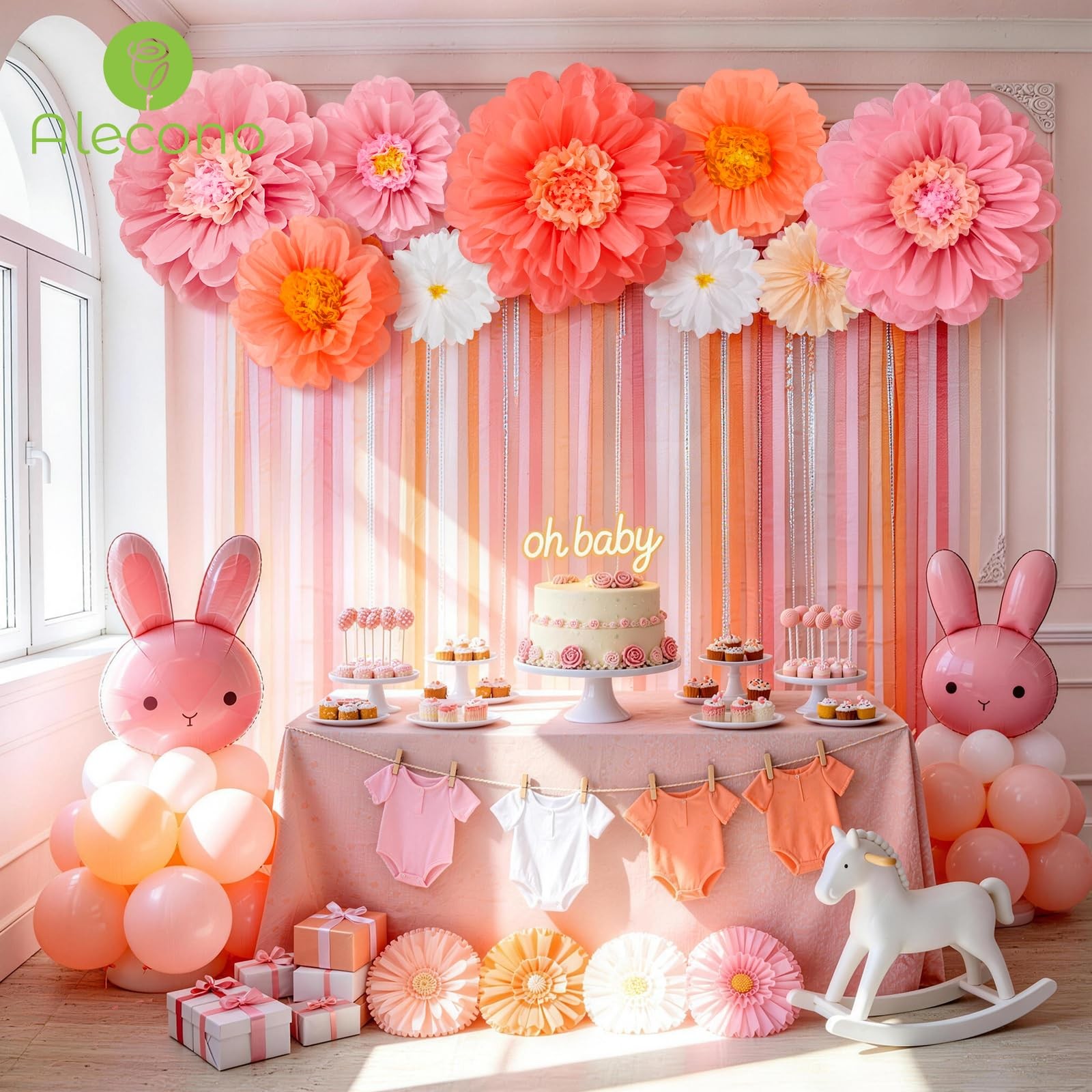 9 PCS Giant Handcrafted Tissue Paper Flowers Crepe Wall Decor 1424 Inch