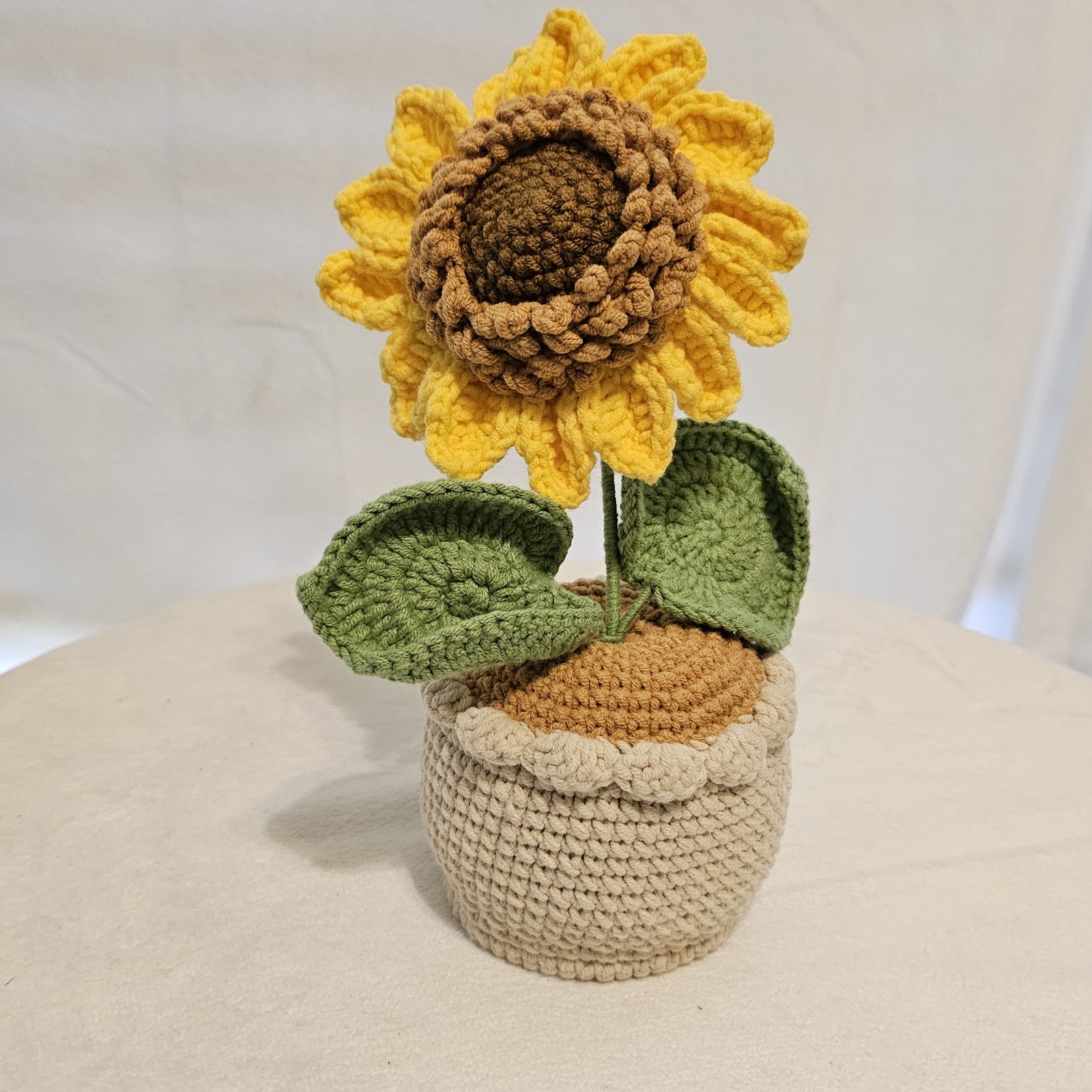 Crocheted Sunflower In Flower Pot Handmade 9x5x4 Inches