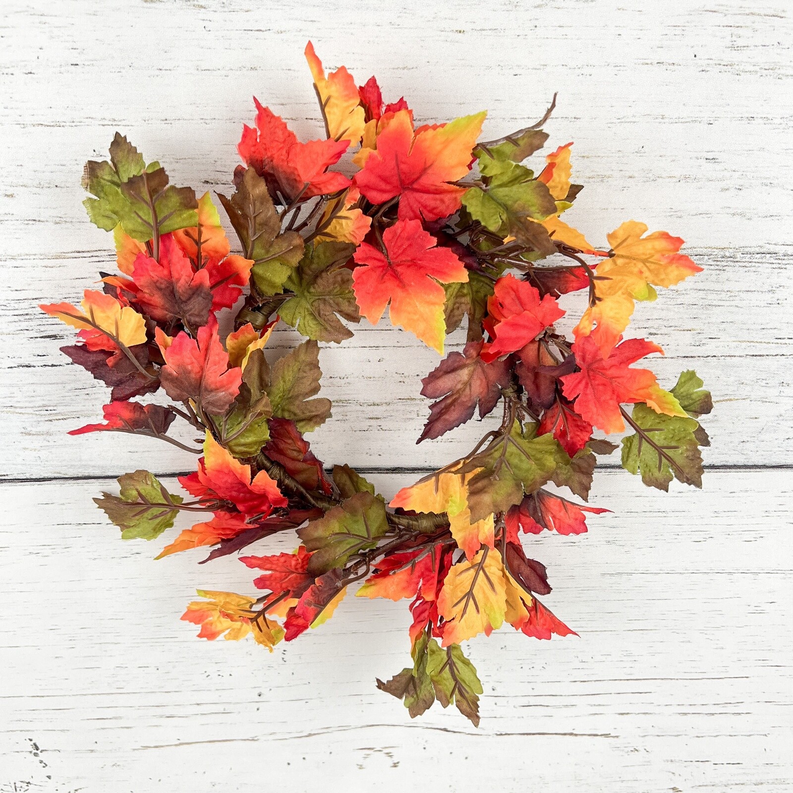 Brilliant Maple Candle Ring / Wreath 4.5″ Inner Diameter Autumn Fall Leaves
