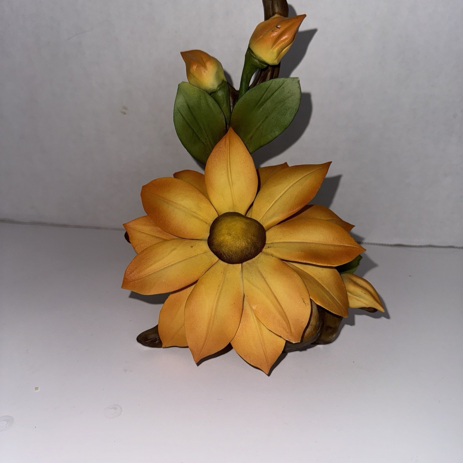 Capodimonte Orange Black Eyed Susan Floral Sculpture Made In Italy 6 3/4”