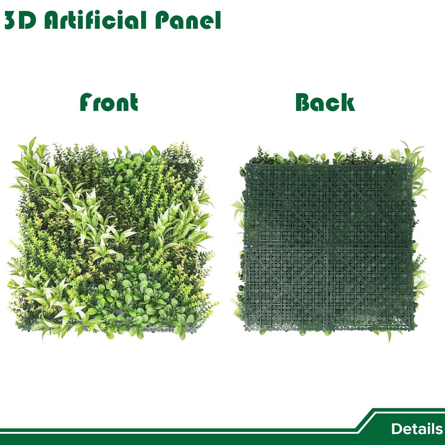 20″ Artificial Grass Mats 3D Mixed Plant Wall Hedge Decor For Home Festival #13