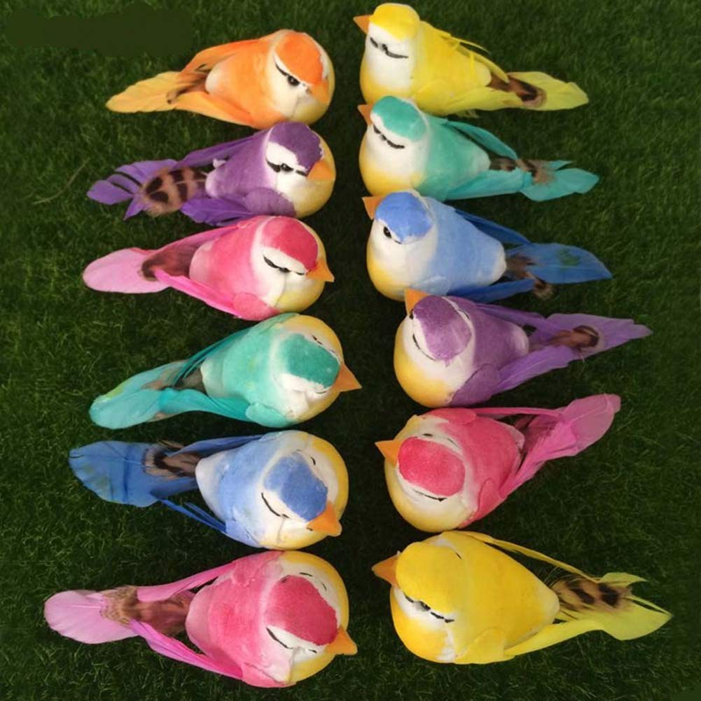 12pcs Artificial Simulation Foam Feather Birds with Wire Feet 3.5in Mini Love…