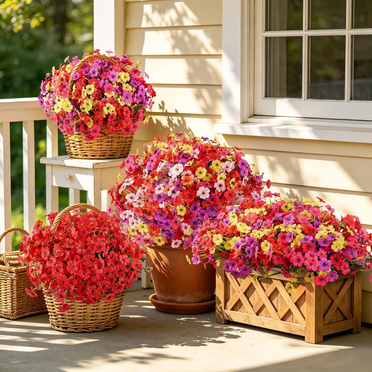 24 Bundles Artificial Flowers for Outdoors Decor, Faux Mums Plants Fake Silk Dai