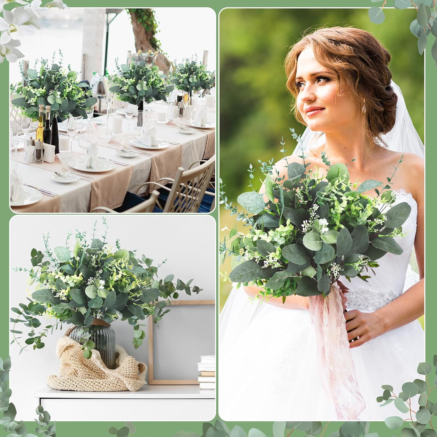 200 Pcs Mixed Eucalyptus Leaves Stems for Wedding Floral Arrangements