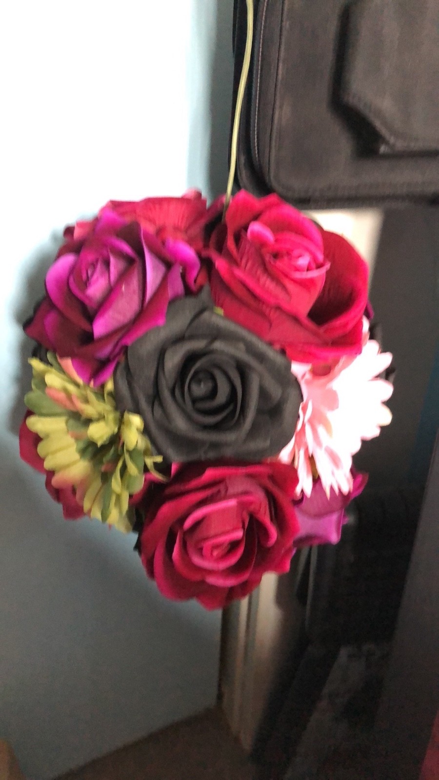 handmade flower balls artificial floral bouquet consisting of dark red, magenta,