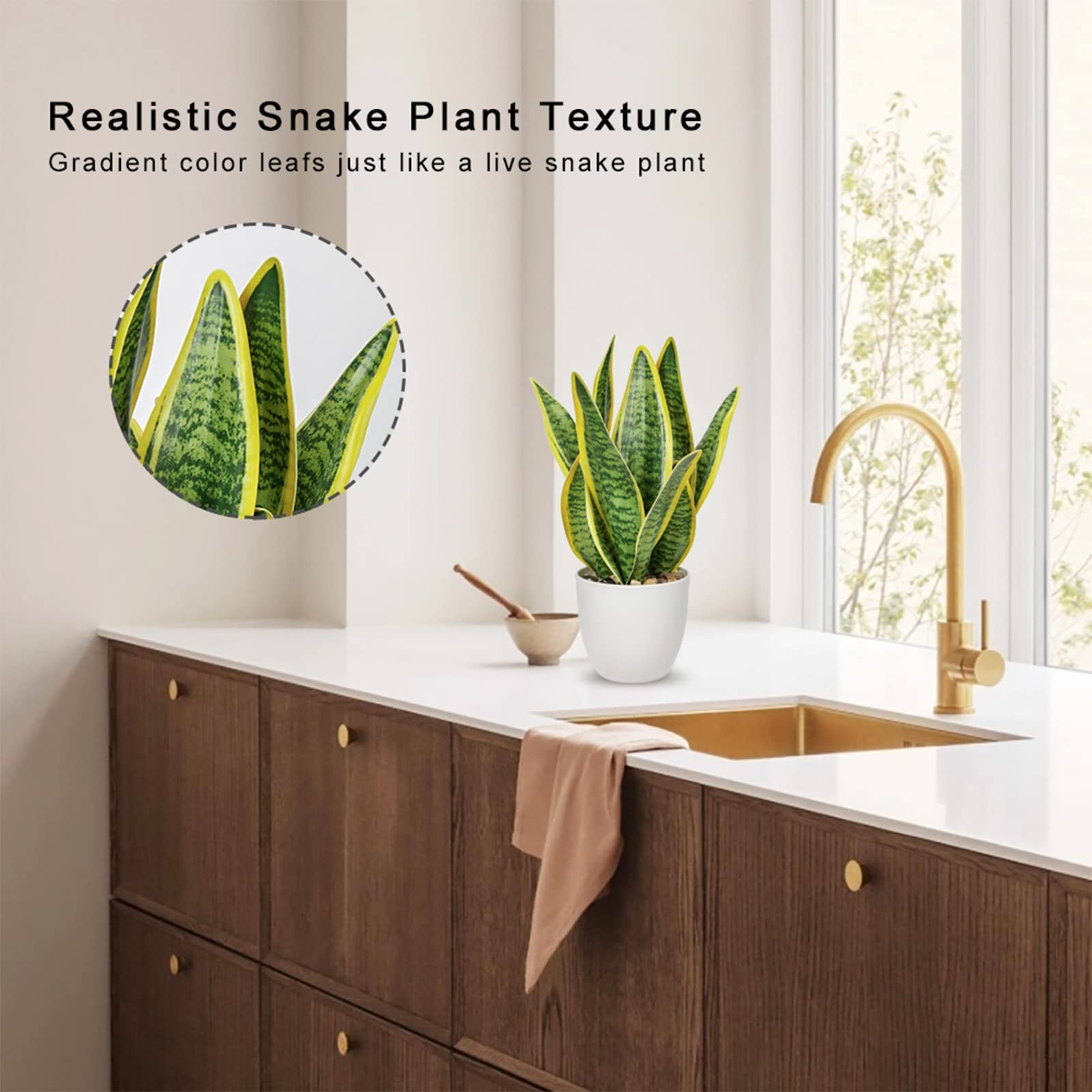 Artificial Snake Plant Potted Faux Sansevieria Trifasciata Plants, 13″ Tropic…