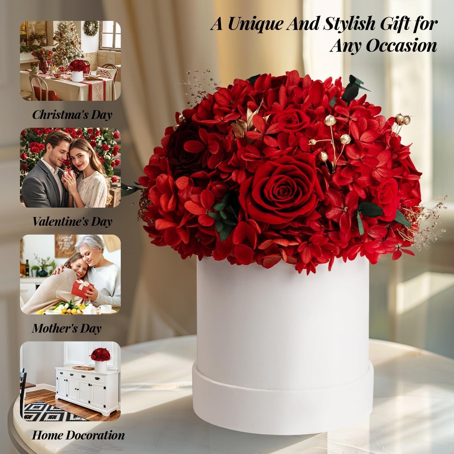 Preserved Flowers, Forever Flowers Bouquet with Gift Box. Real flowers, RED