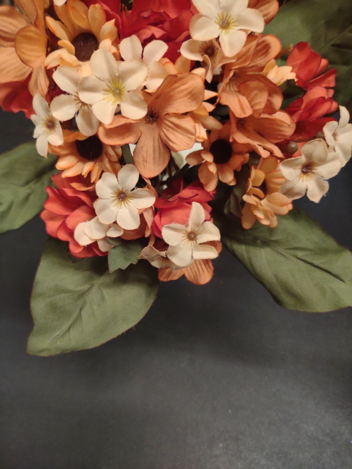 8.5″ Vintage Fall Silk Bouquet, 9 Stems Peach & Persimmon Orange Earthtone Daisy