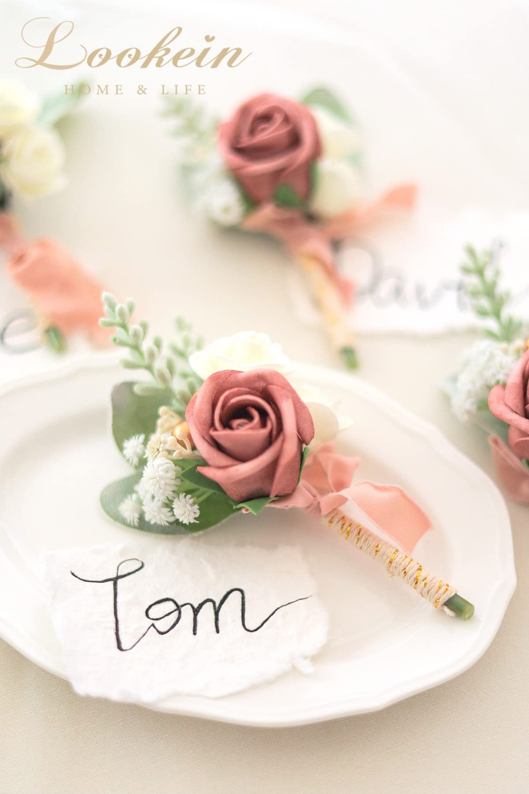 Set of 2 Wedding Boutonniere for Men Artificial Flowers Wedding Groom Groomsm…