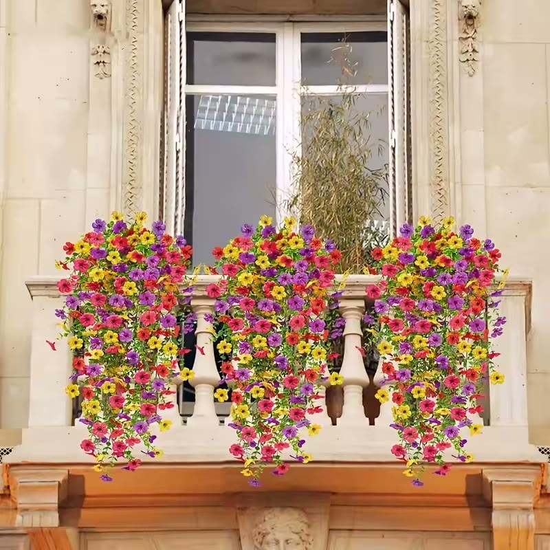 4PCS Artificial Morning Glory Vines UV Resistant Hanging Flowers Outdoor Decor