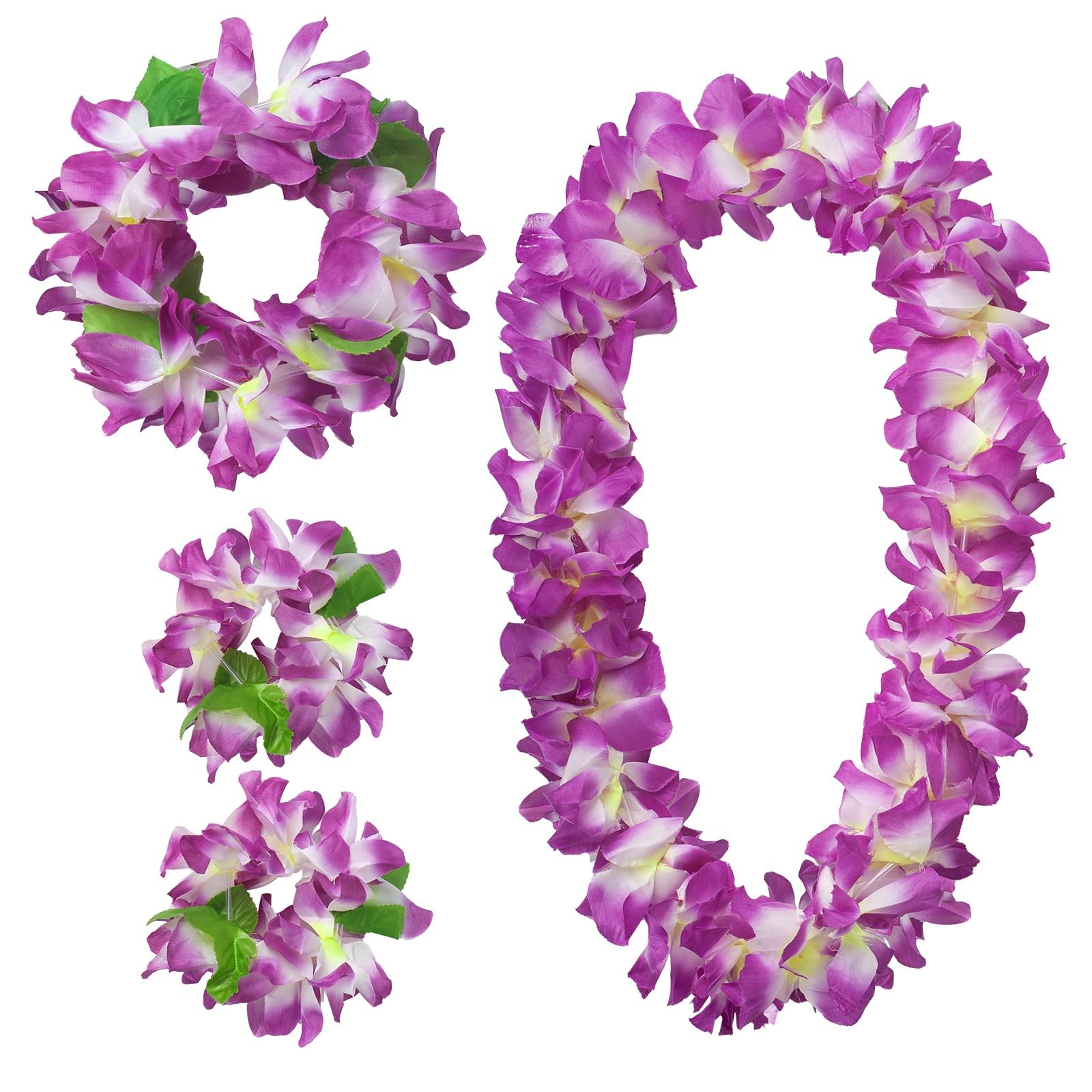 Hawaiian Leis Luau Party Wreath Set – Flower Necklace Headband and Bracelets,…