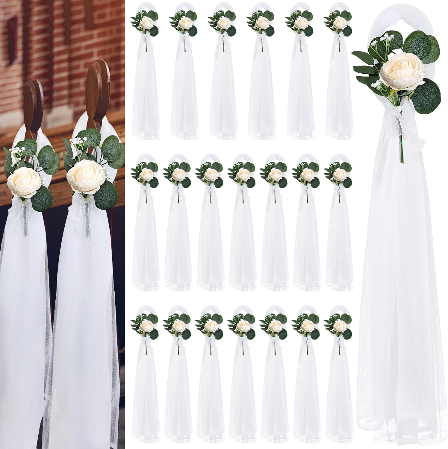 20 Sets Wedding Aisle Decorations, 39.4 Inches Artificial Silk Rose Flowers with
