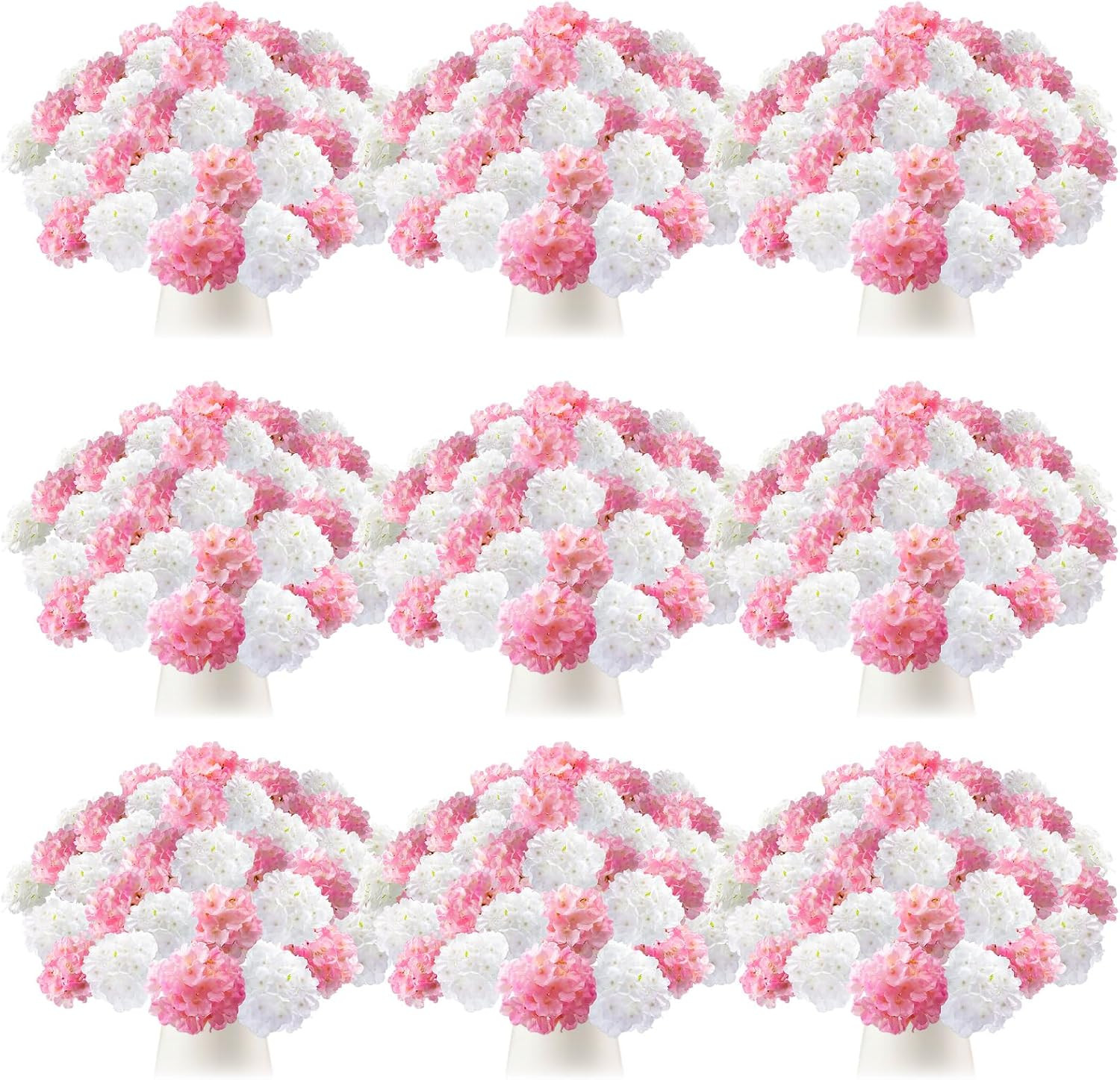 100 Pcs Artificial Hydrangea Flowers for Wedding & Home Decor (Pink, White)