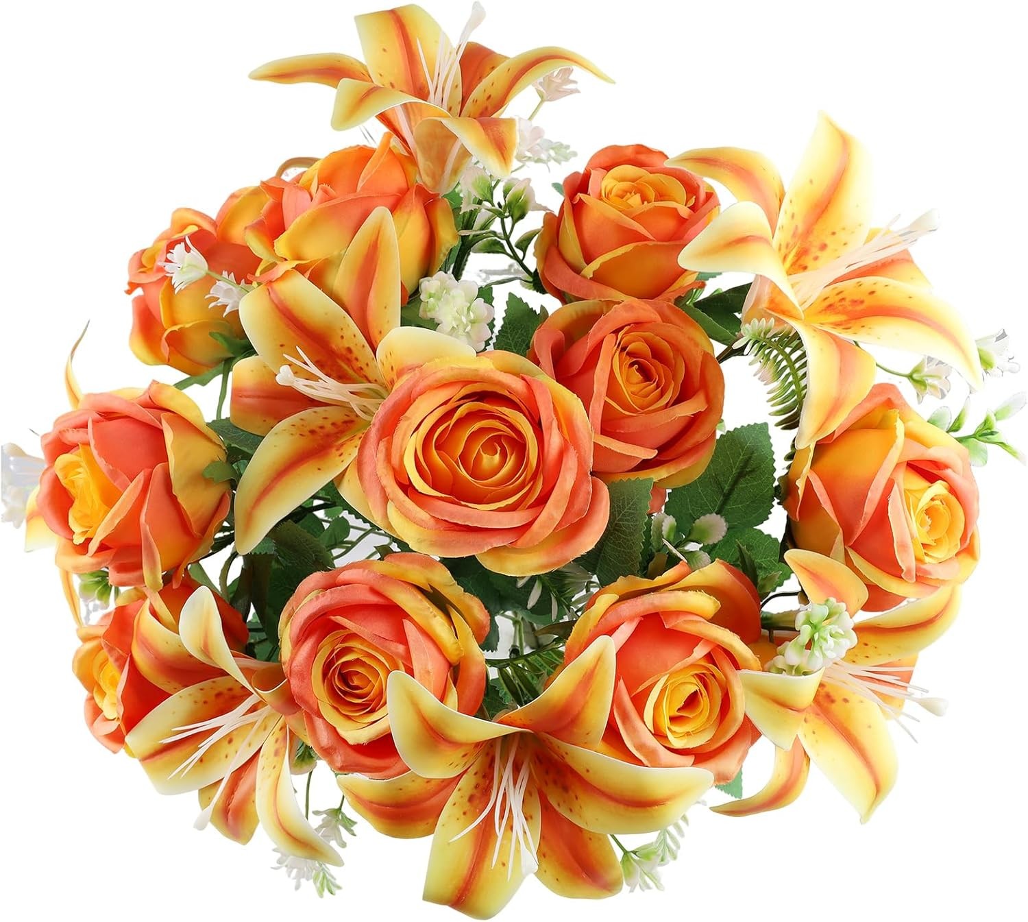 2 Set Artificial Cemetery Flowers with Grave Vase-2 Bunches Lilies & Rose Mix…