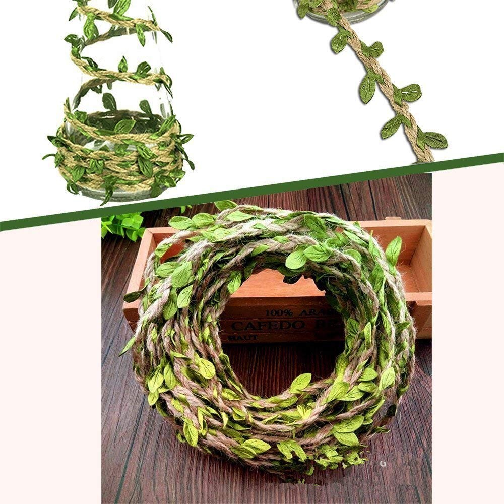 33 Feet Natural Burlap Ribbon,5MMjute Twine withArtificial Vine Fake Foliage …