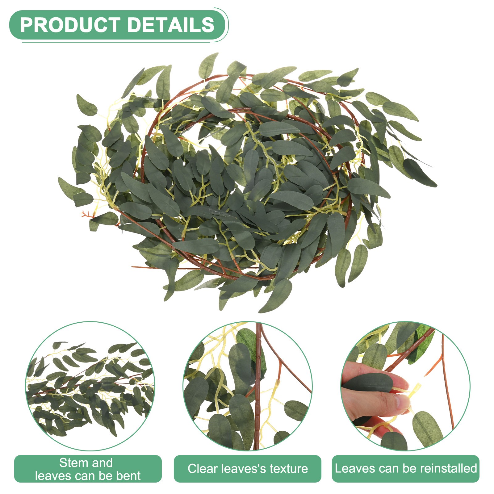 2-Pack Artificial Willow Vine Twigs with 54 Leaves 5.7Feet [Grey Green}
