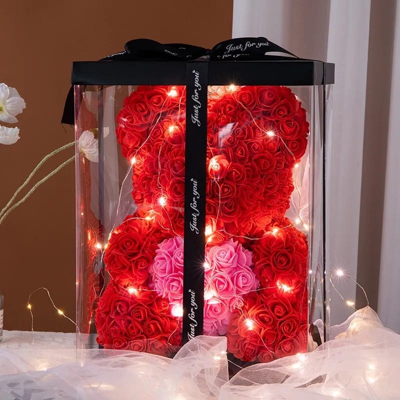 Rose Teddy Bear Gift Box w/ Lights Valentine’s Anniversary Birthday Mothers Day