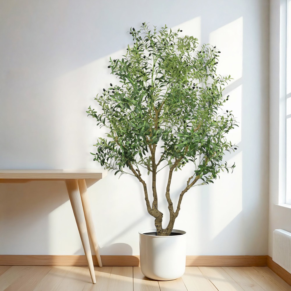 8FT Tall Artificial Olive Tree Faux Potted Plant Natural Trunk Lifelike Olive