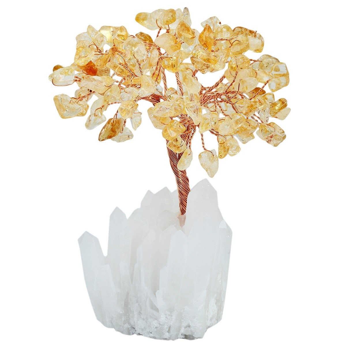 Natural Citrine Money Tree Rock Quartz Cluster Base Bonsai Sculpture 4 Inch