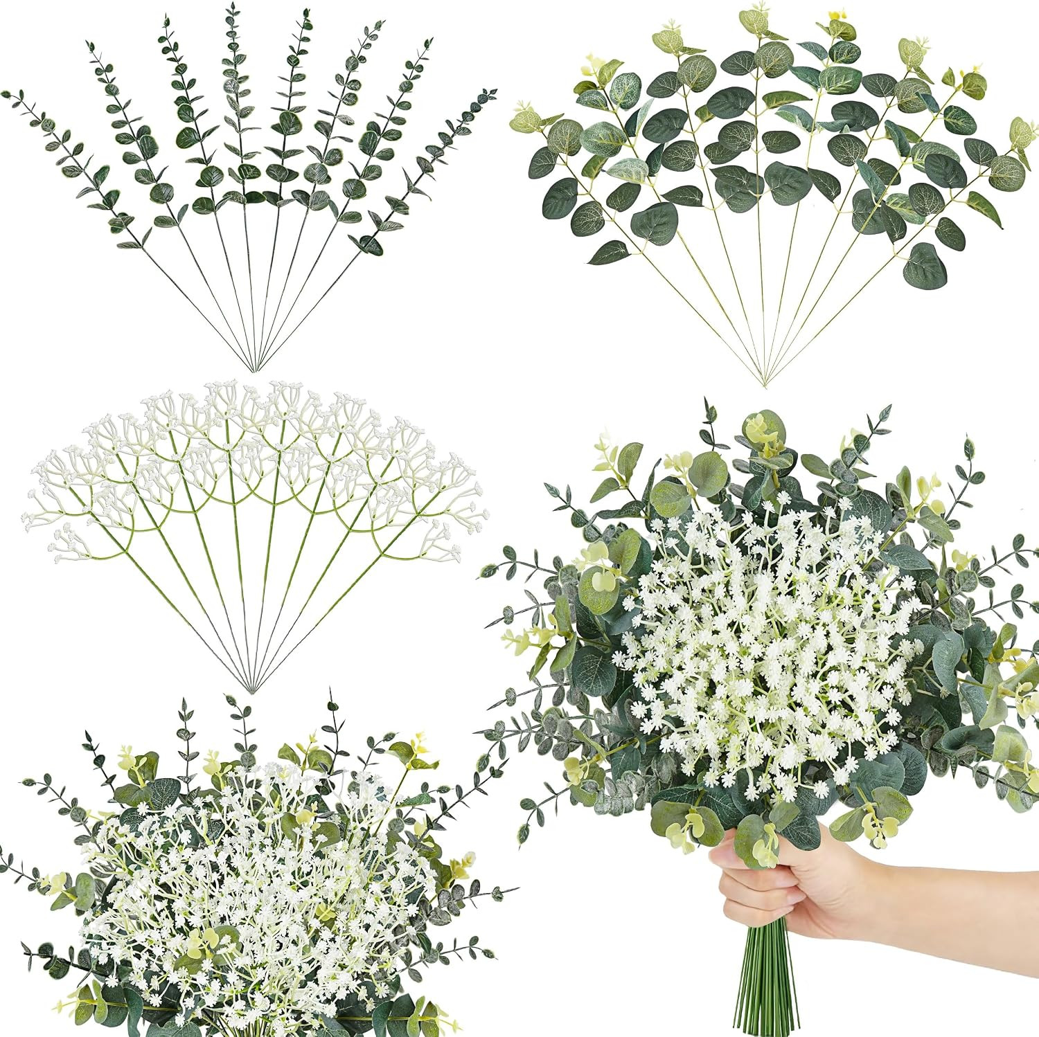 24Pcs Mixed Eucalyptus Stems and Faux Baby Breath, DIY Floral Stems | Mixed Euca