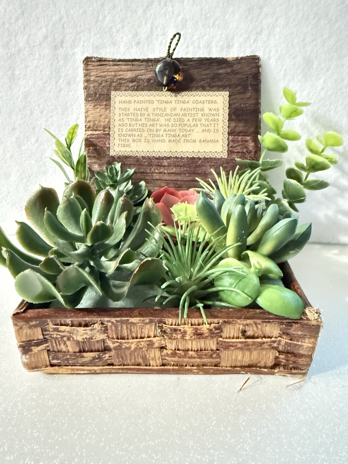 Handmade Box From Banana Fiber Artificial Succulents Repurposed Beautiful