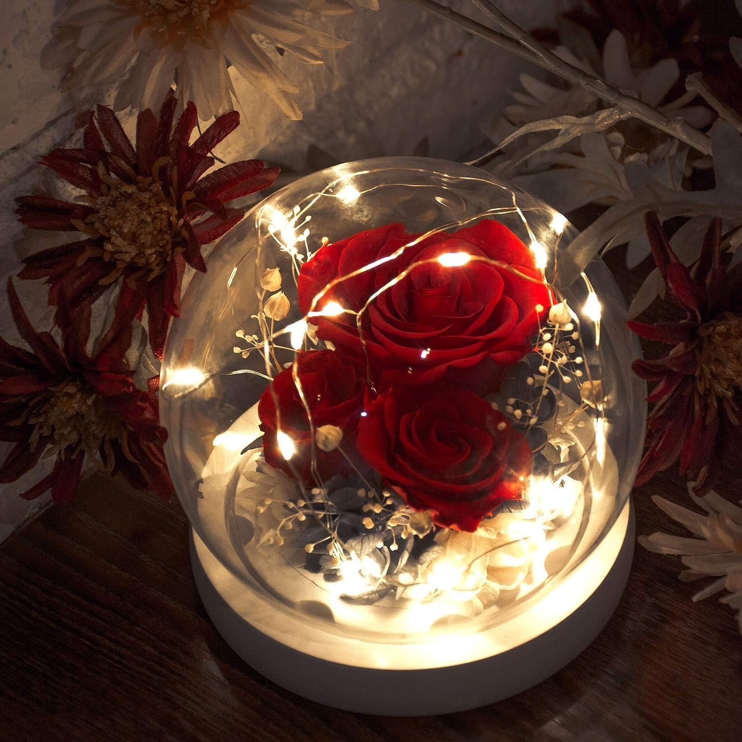Forever Flowers Real Eternal Roses Preserved Flowers Gift with LED Mood Light…