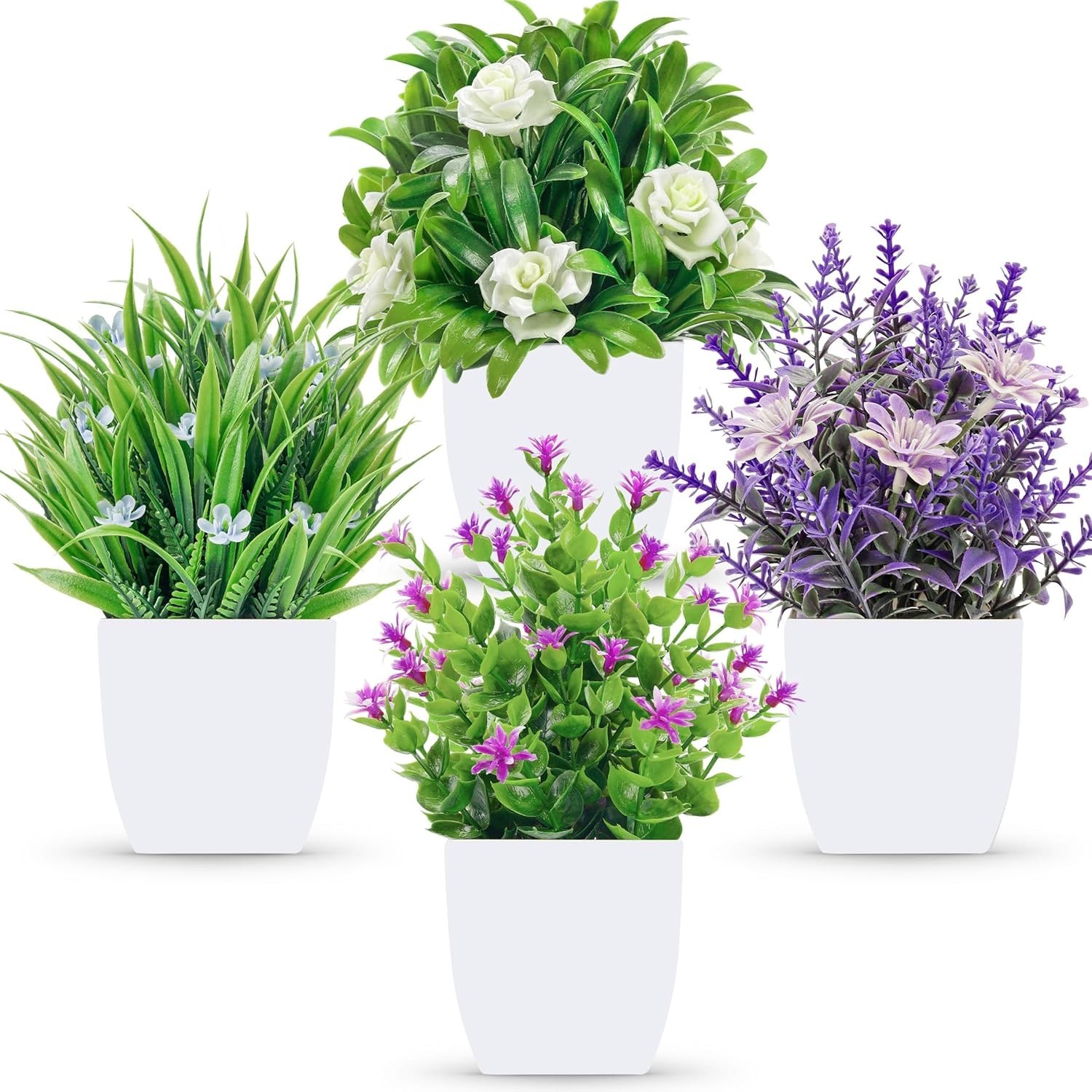 4 Pack Small Fake Flowers Plants Spring Decorations for Centerpiece Table Decora