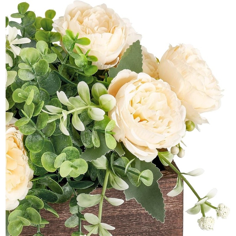 Spring Floral Centerpiece Eucalyptus in Wooden Box Table Decor DIY Arrangement