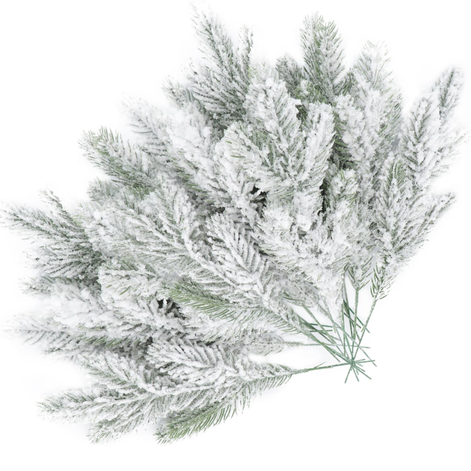20PCS Frosted Artificial Pine Needles Branches 10.6 Inches Christmas Fake Sno…