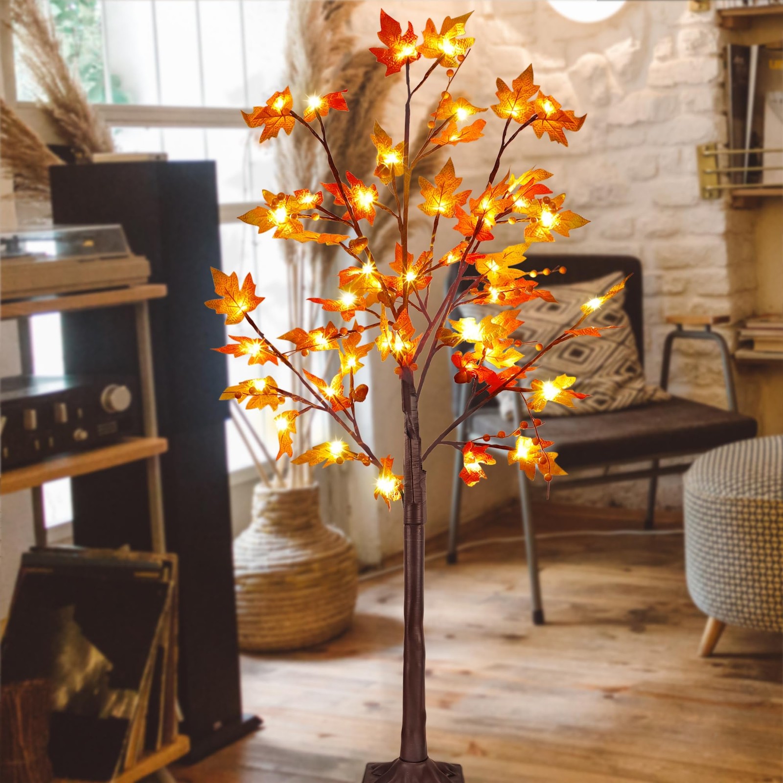 LED Lighted Maple Tree, 4 FT Lighted Artificial Tree for Thanksgiving Harvest…