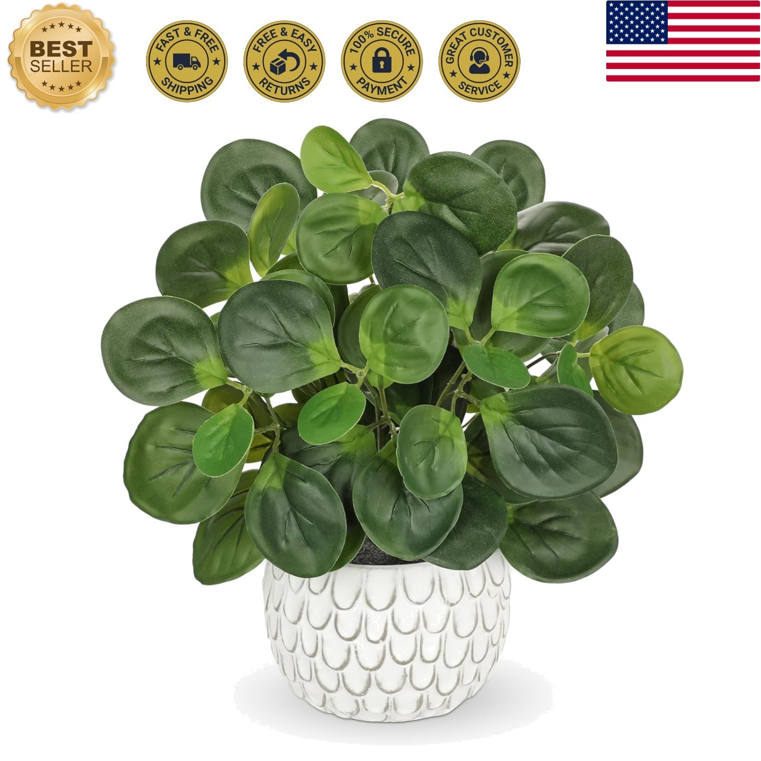 13″ Artificial Plants Indoor Small Fake Plant in White Ceramic Pot | Silk Pla…