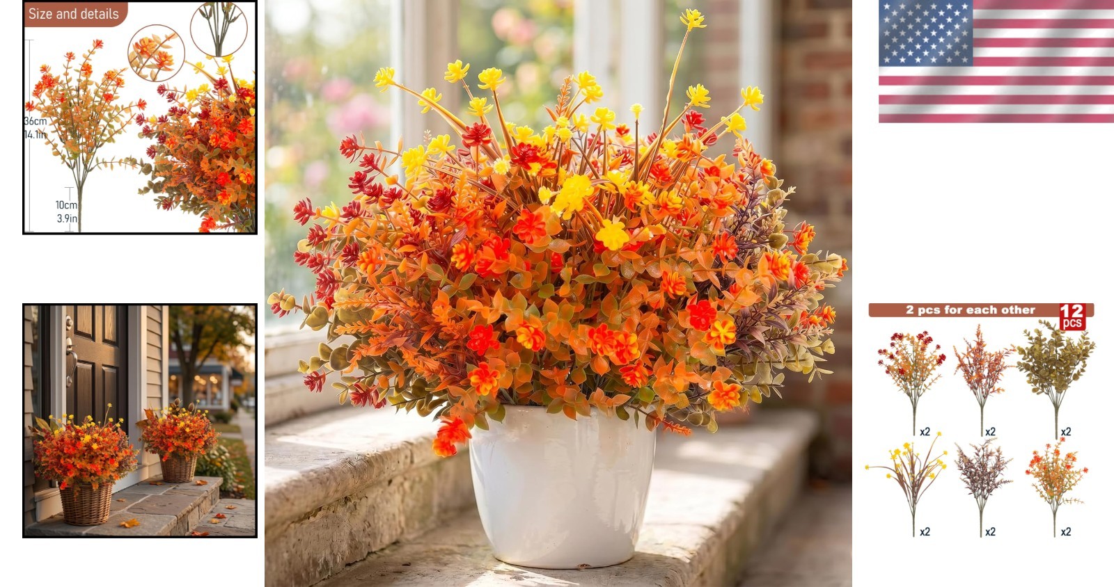 12 Pcs UV Resistant Artificial Fall Flowers – Vibrant Orange Outdoor Decor