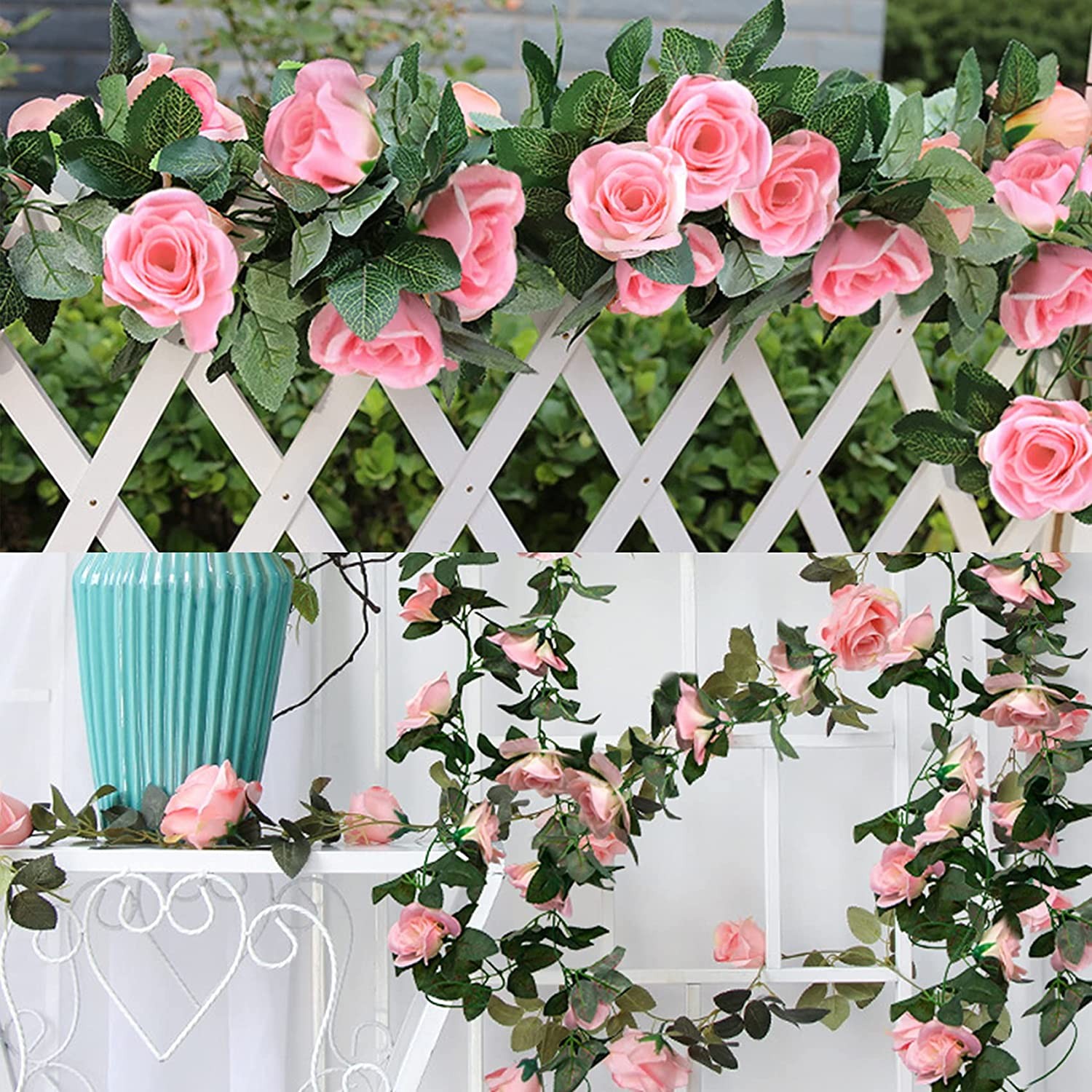 3Pcs Fake Rose Vine Flowers Plants 7.5 Ft Artificial Hanging Ivy Home Party USA