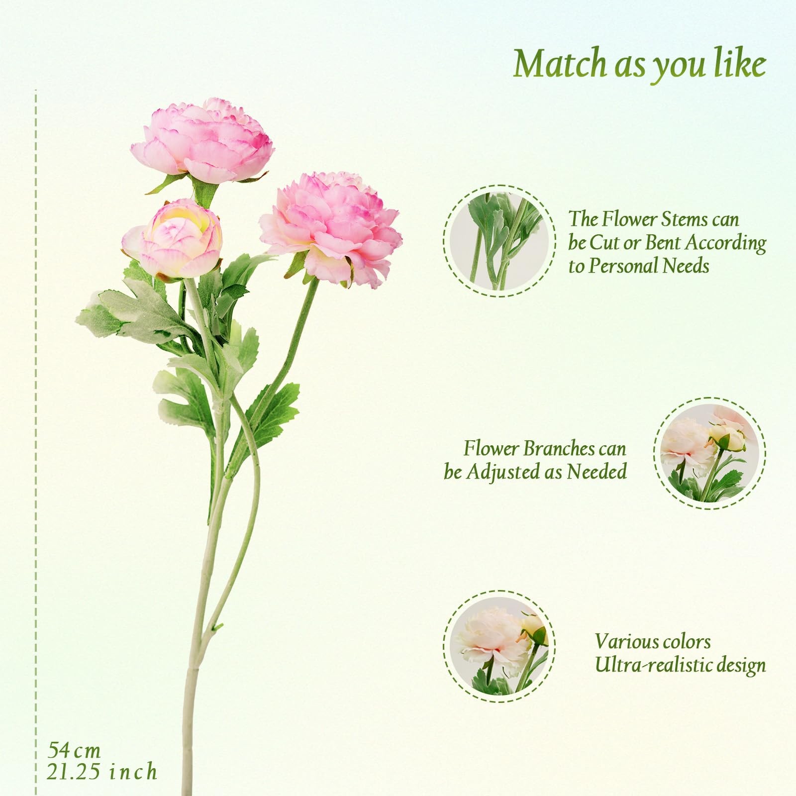 Artificial Flowers Silk Peony 20Pcs 60Heads Pink Red Faux Floral Arrangements