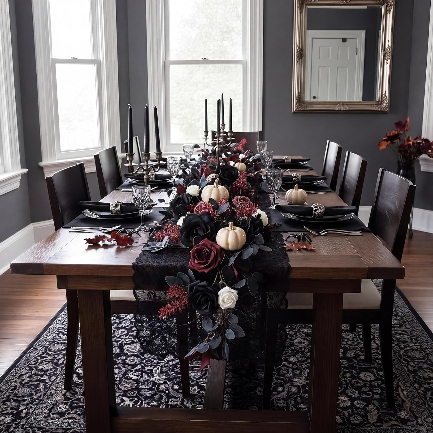 5 Ft Halloween Black Burgundy Artificial Flower Garland Fake Rose Vine Hanging G
