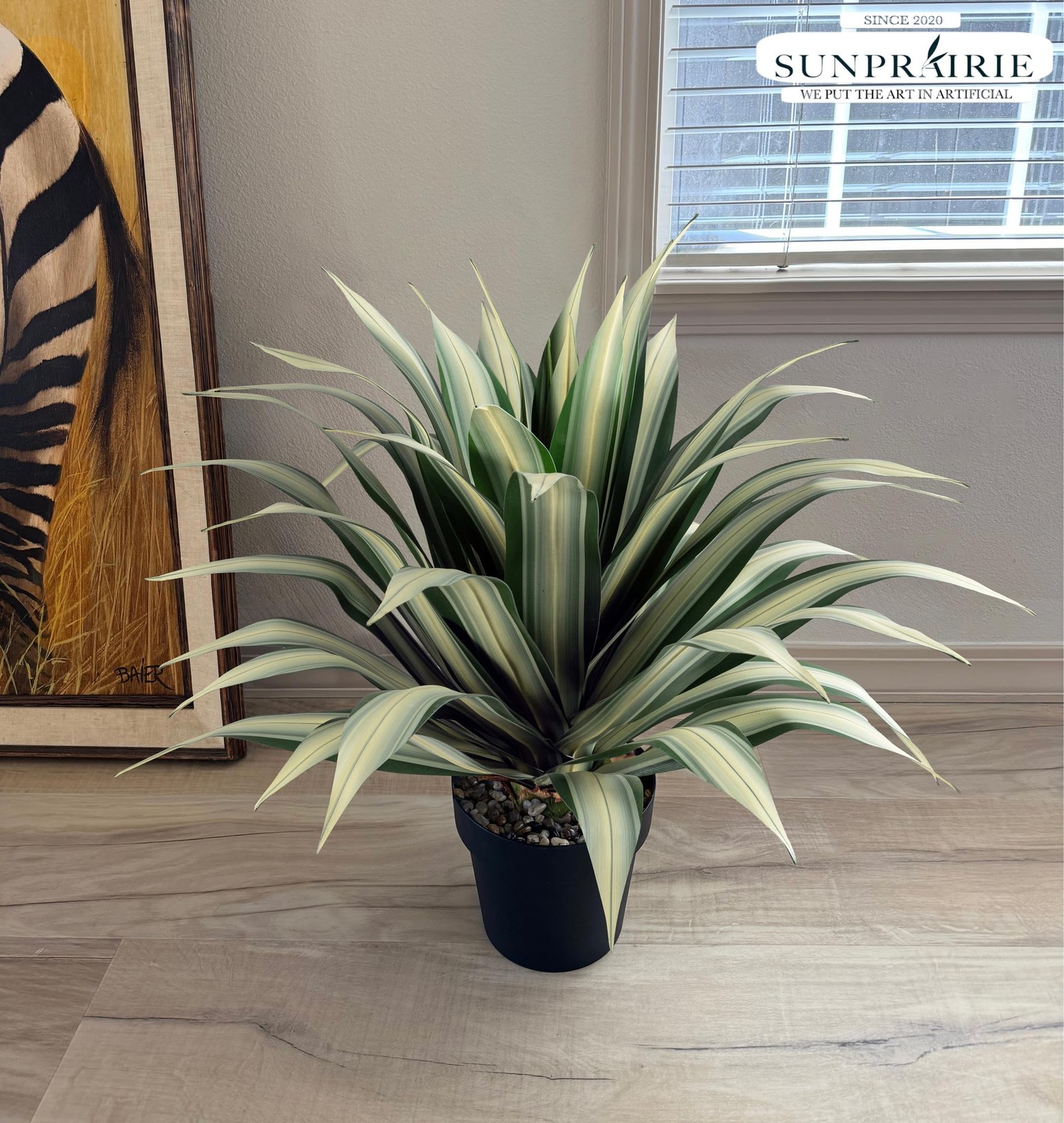 Life-Like Extra Large 34 Inch Tall Artificial Agave Plant. Cream Leaves with …