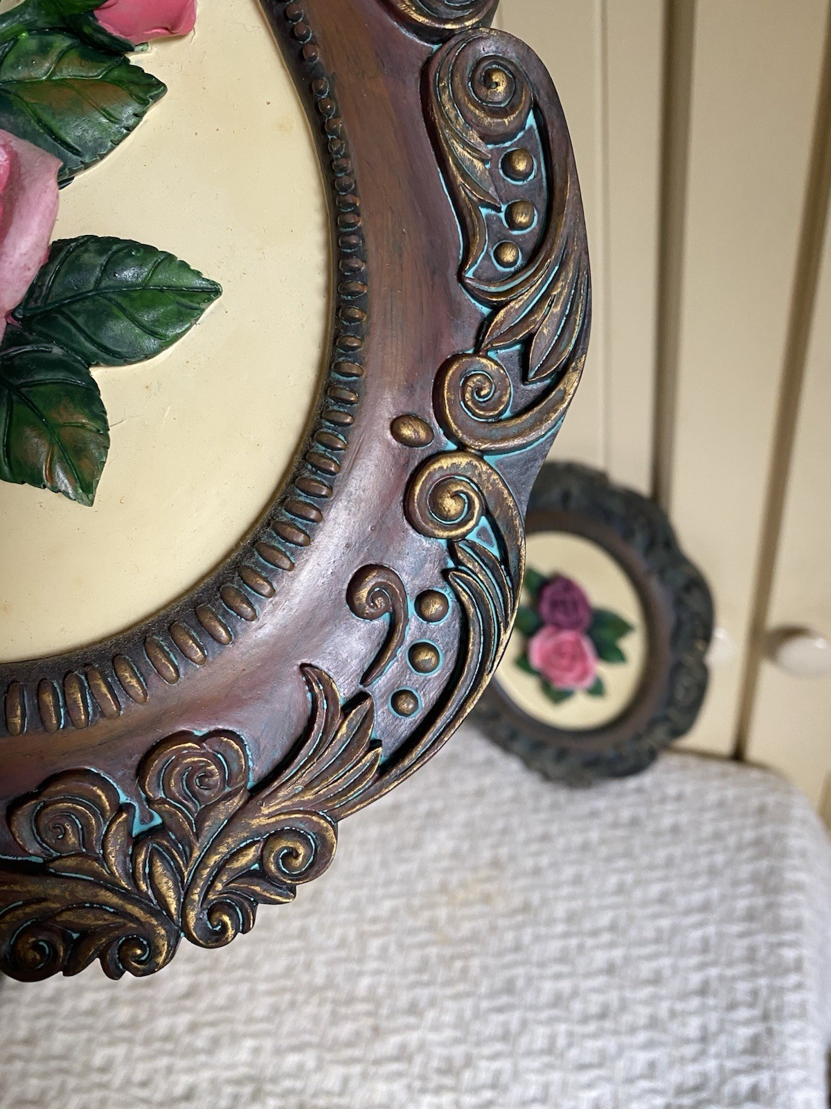 Vintage Rose Floral Wall Hanging Plaques Shabby Chic Cottagecore Decor Set Of 2