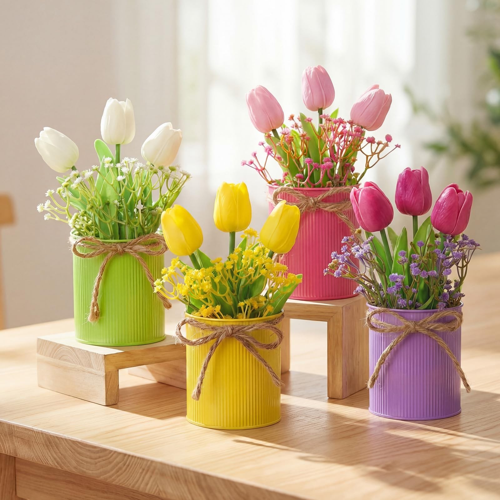 24 Set Spring Table Centerpieces – Faux Tulip & Baby’s Breath Floral Decor for H
