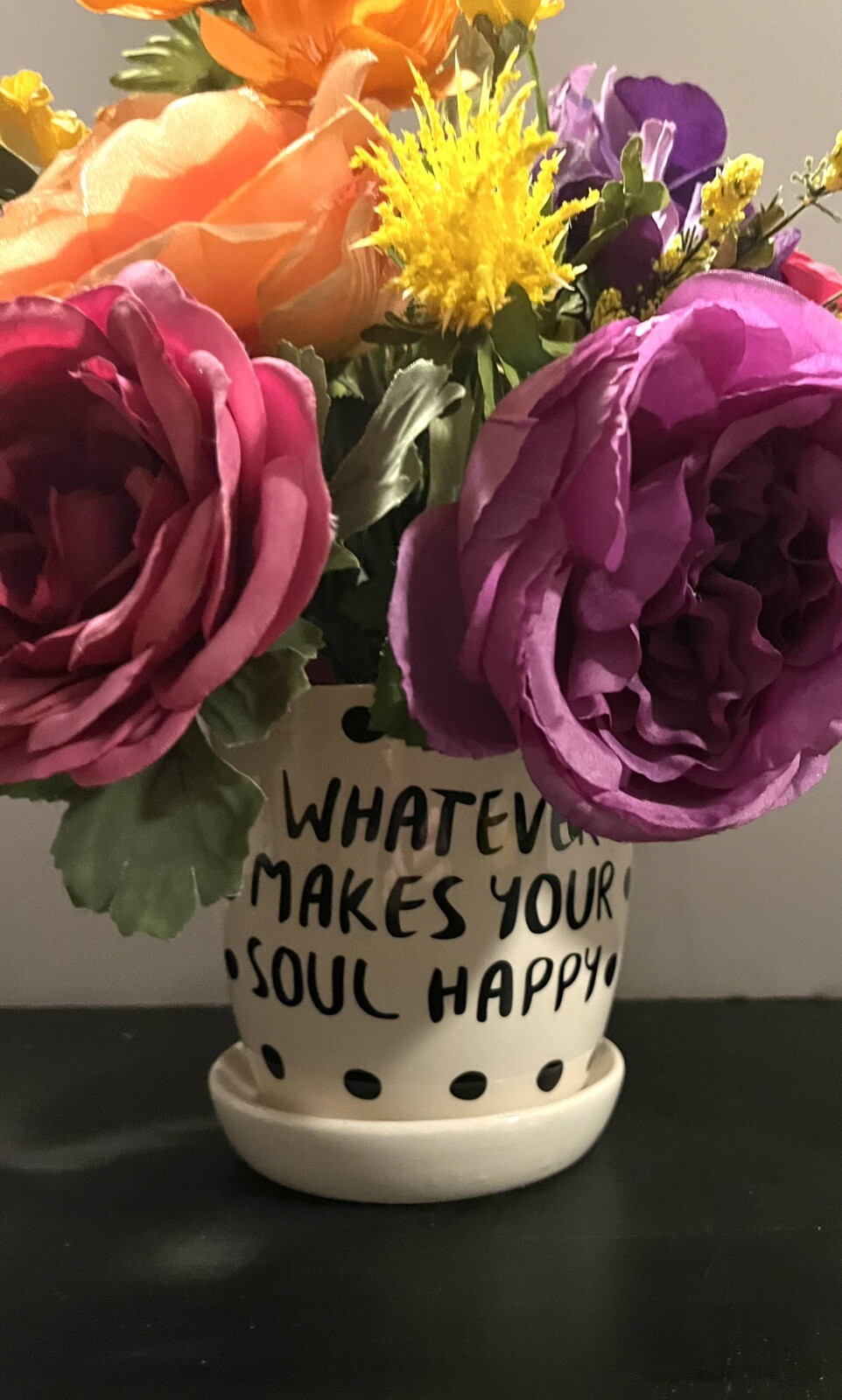 Bright Floral Arrangement “Whatever Makes Your Soul Happy” Planter For 14×14