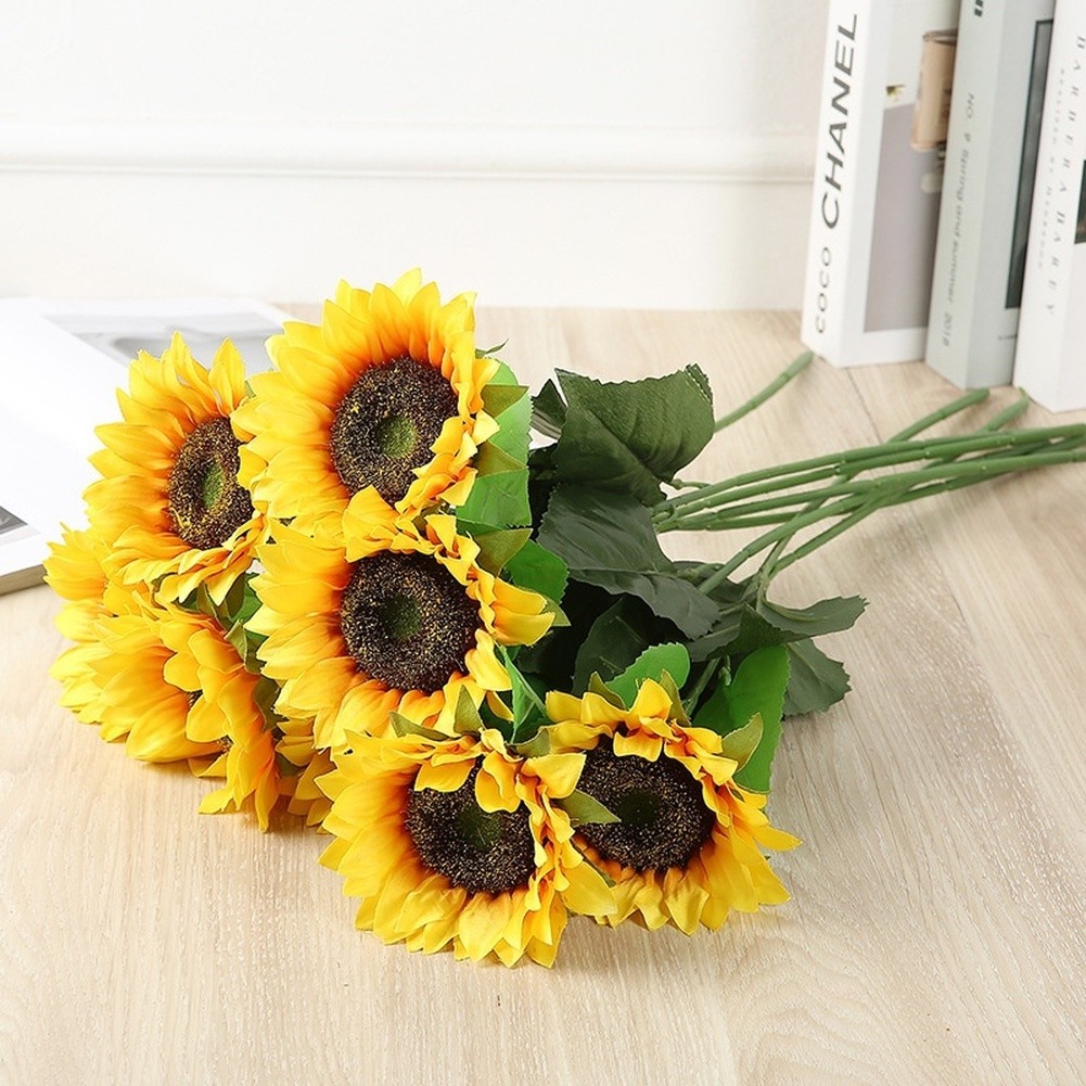 Silk Yellow Sunflower Bouquet for Wedding Event Photography Home Decor