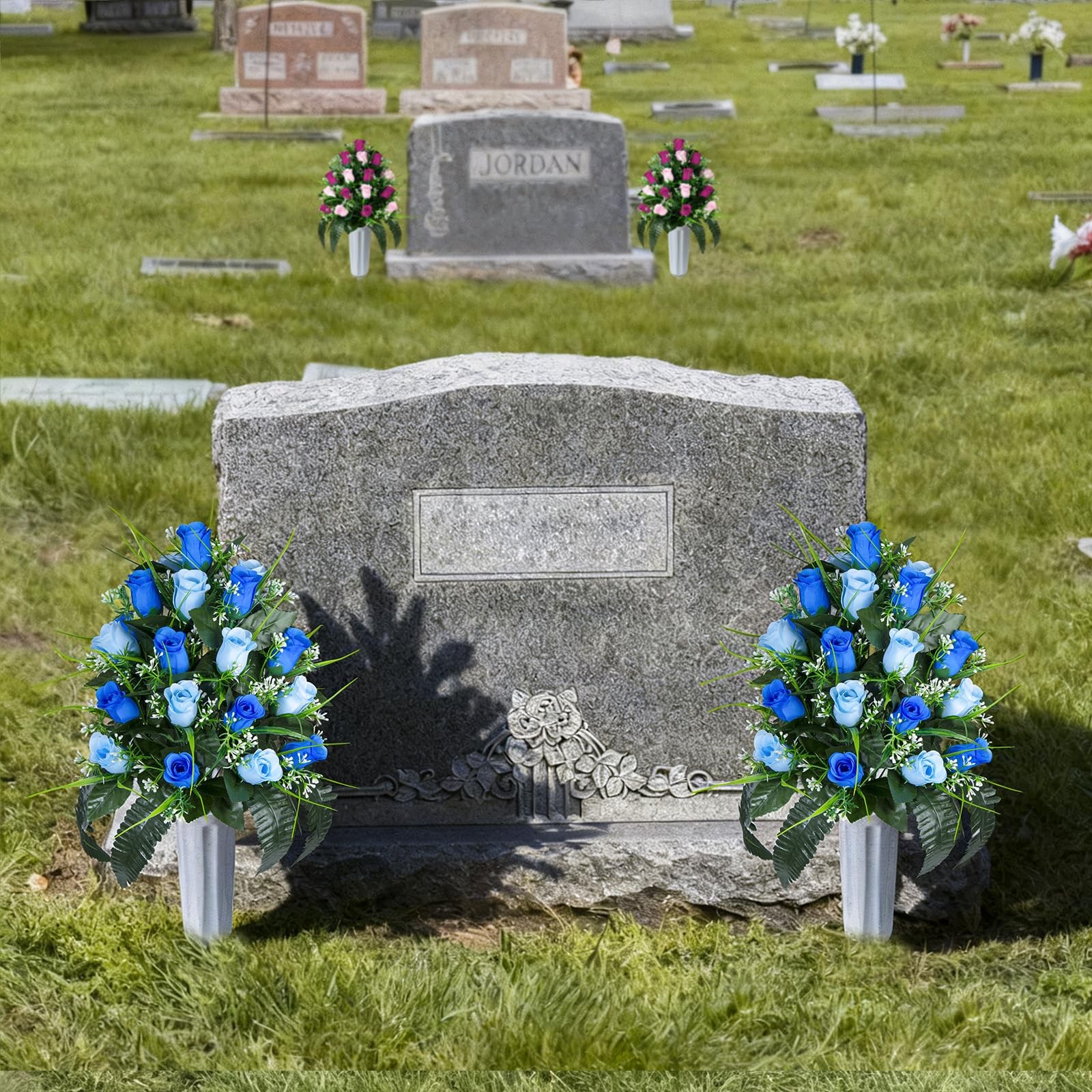 2 Sets Artificial Cemetery Flowers, Grave Decorations Roses, Memorial Flowers…