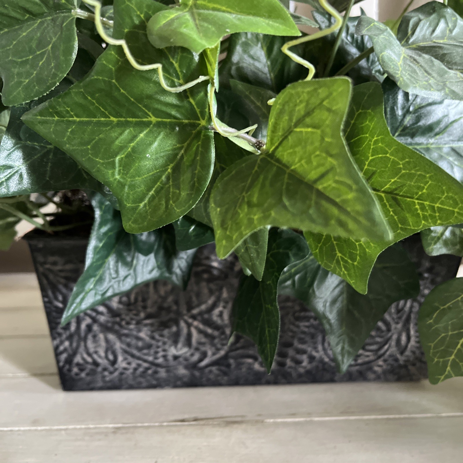Faux Ivy In Metal Container 10.5”W x4.25”Dx4”H Container W/ Plant 12”H x30”W