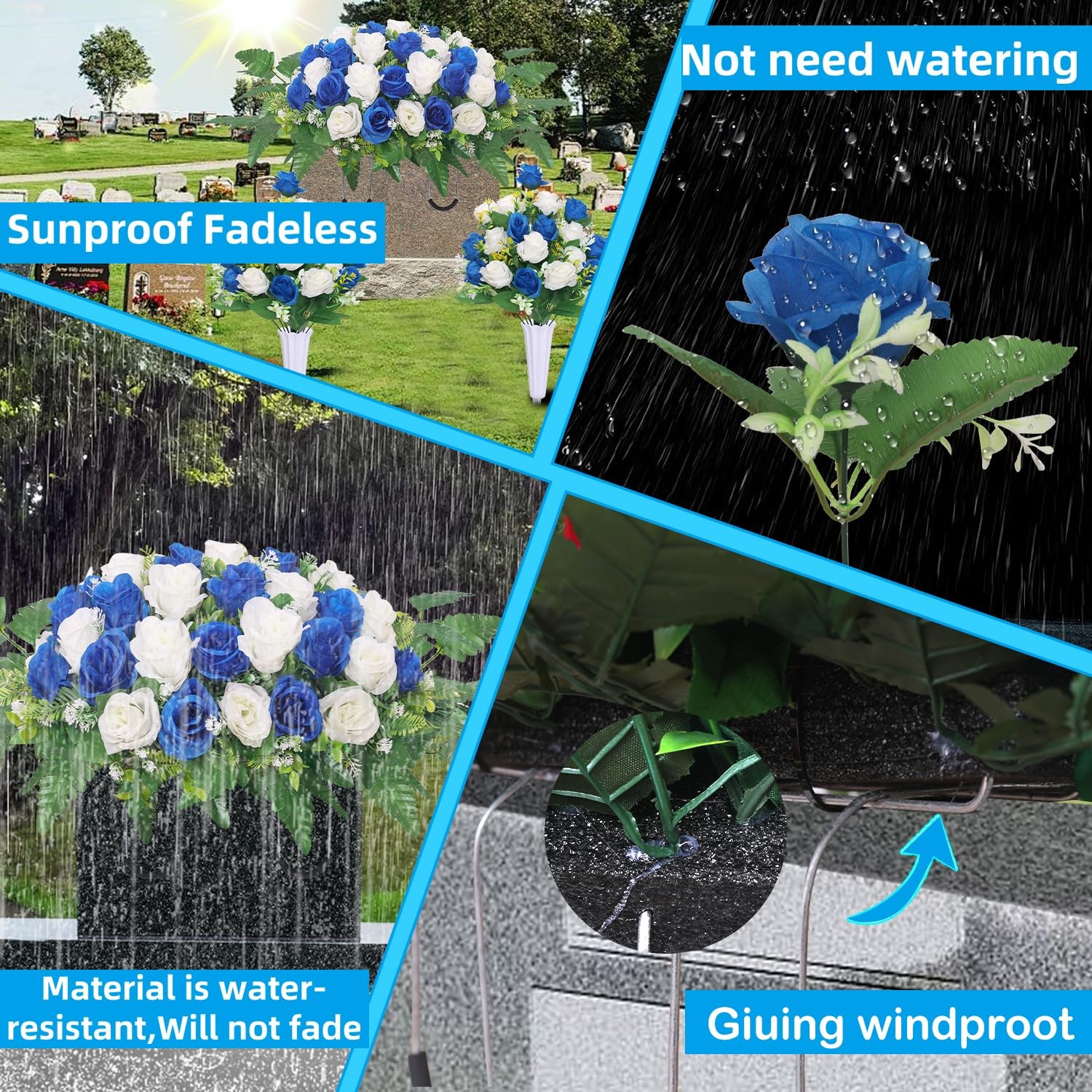 Hibsotco Artificial Cemetery Flower Saddles, Cemetery Memorial Flowers with V…