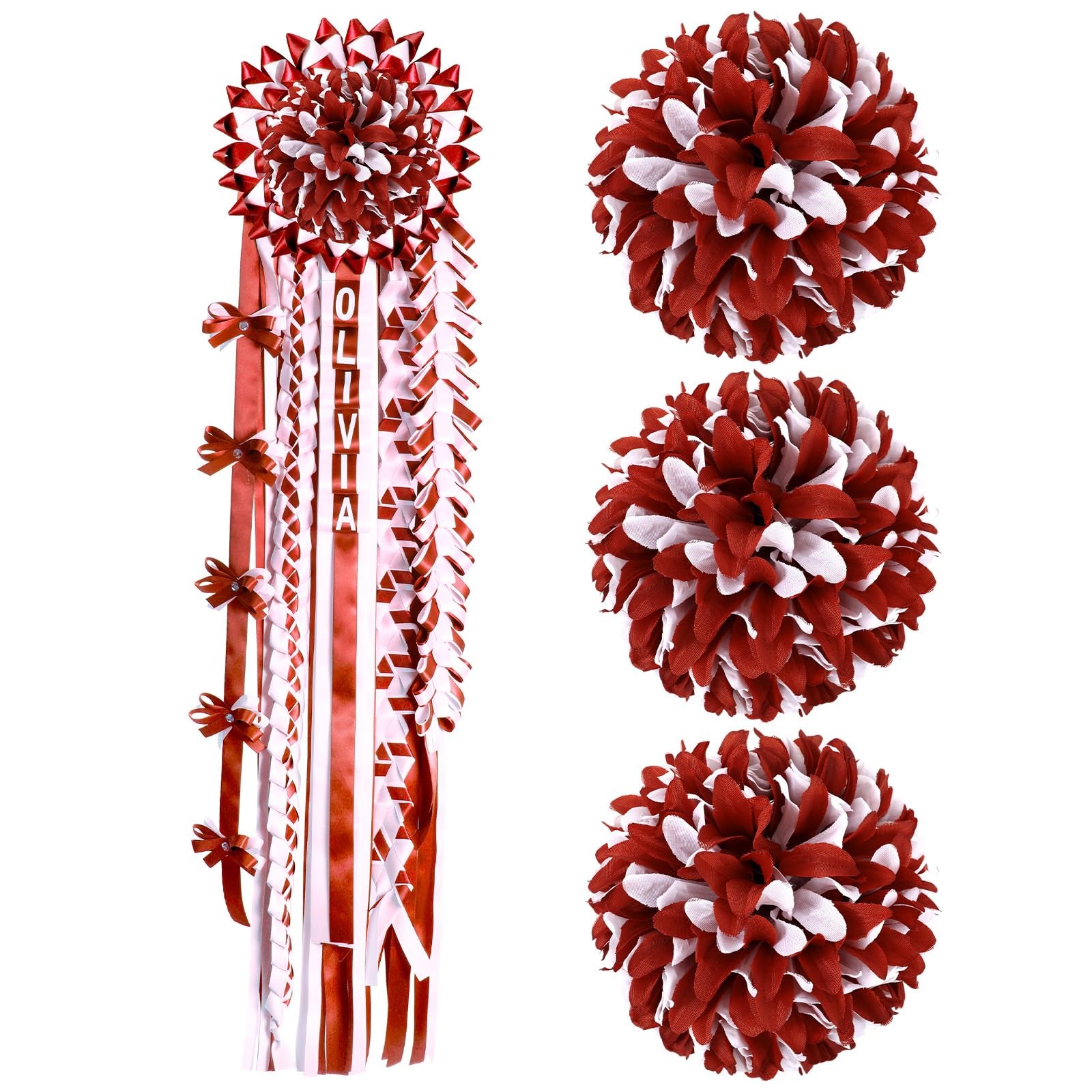 3 Pcs Red and White Homecoming Mum Flowers 6.5″ Silk Homecoming Mum Supplies …