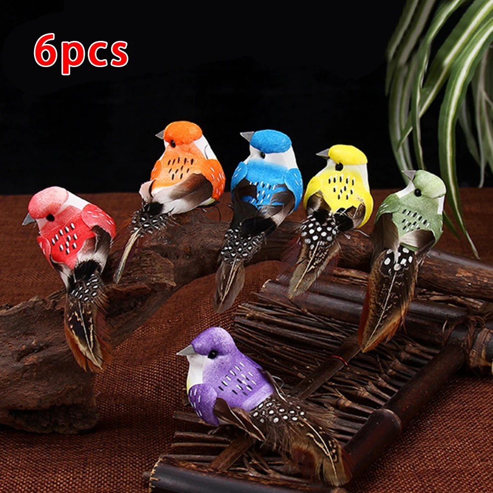 6x Colorful Realistic Foam Artificial Birds Faux Birds Fake Birds Clip on Birds